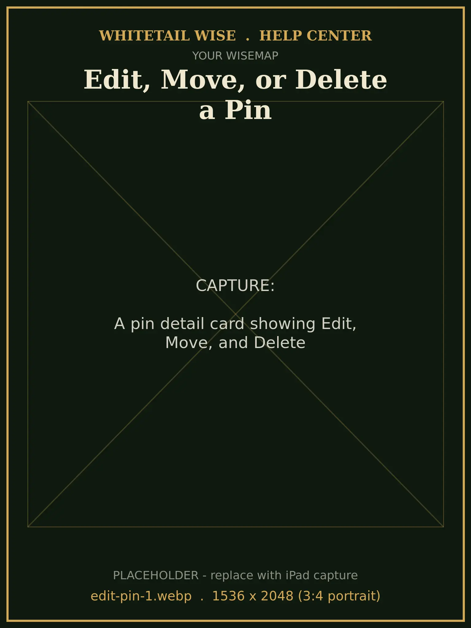A pin detail card showing Edit, Move, and Delete