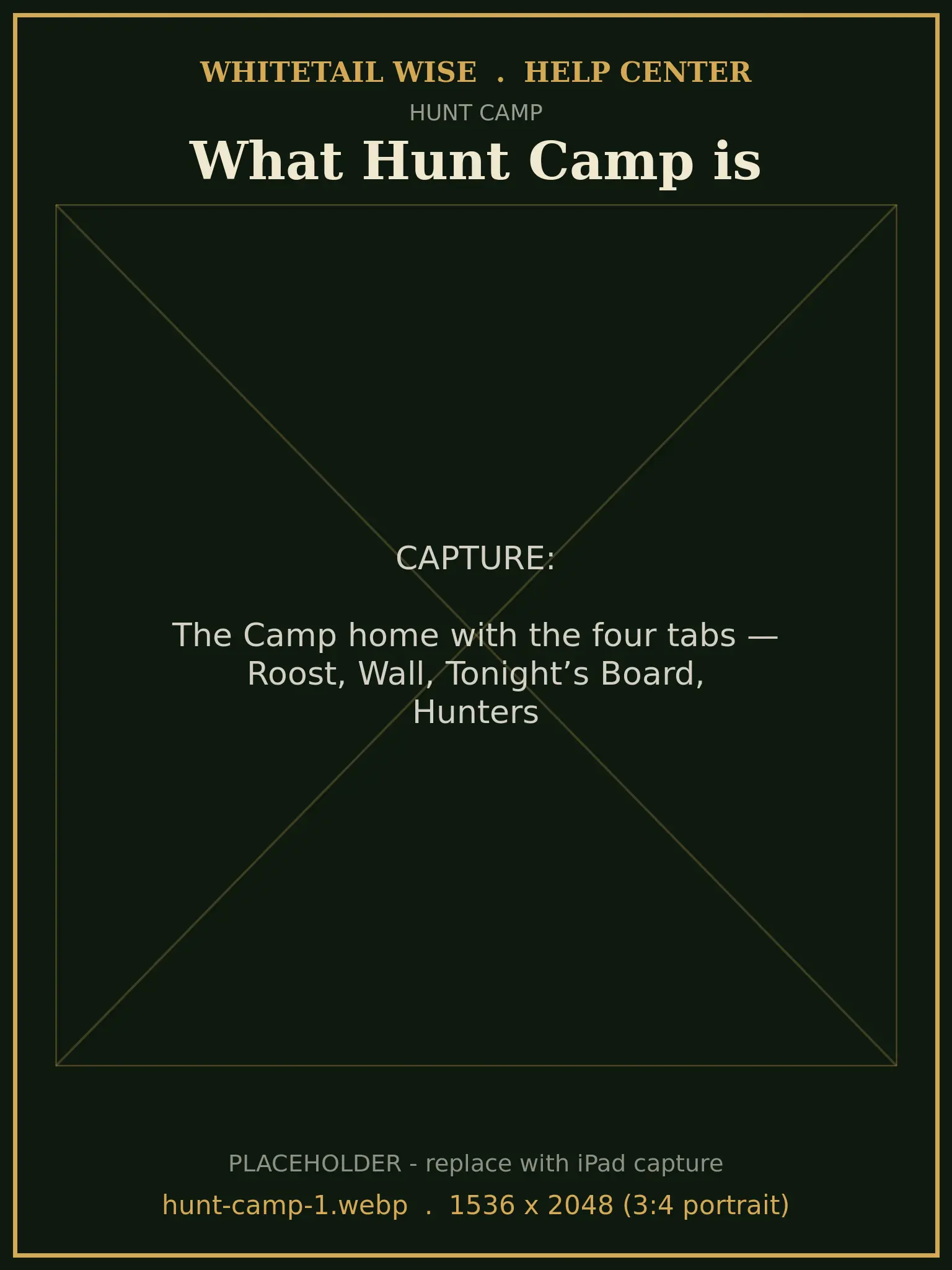 The Camp home with the four tabs — Roost, Wall, Tonight’s Board, Hunters